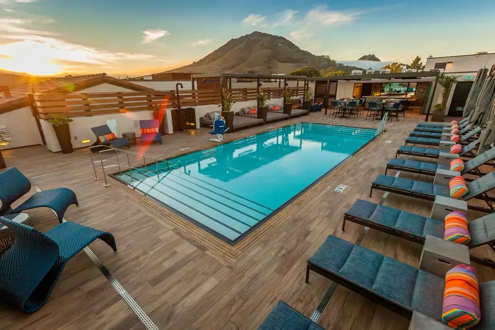 Rooftop pool at Hotel Cerro at sunset